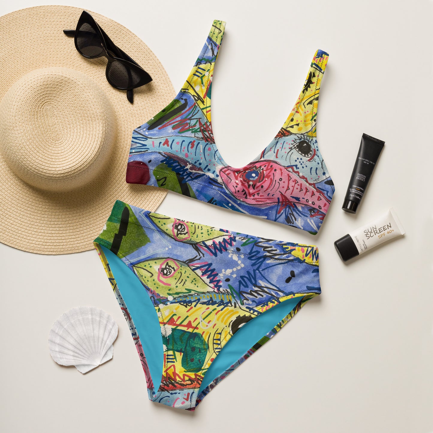 Fish II Recycled high-waisted bikini
