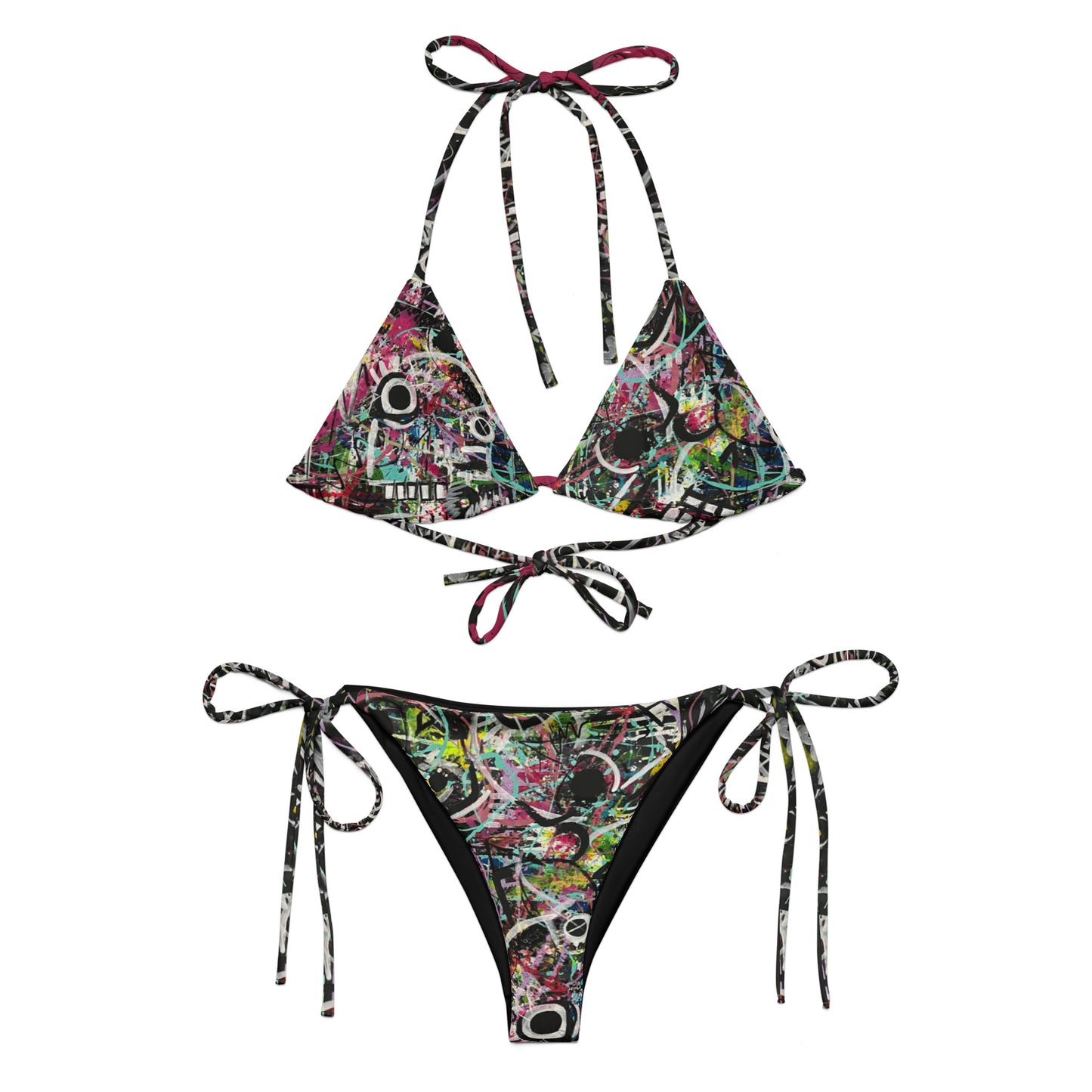 Crazy Paint All-over print recycled string bikini