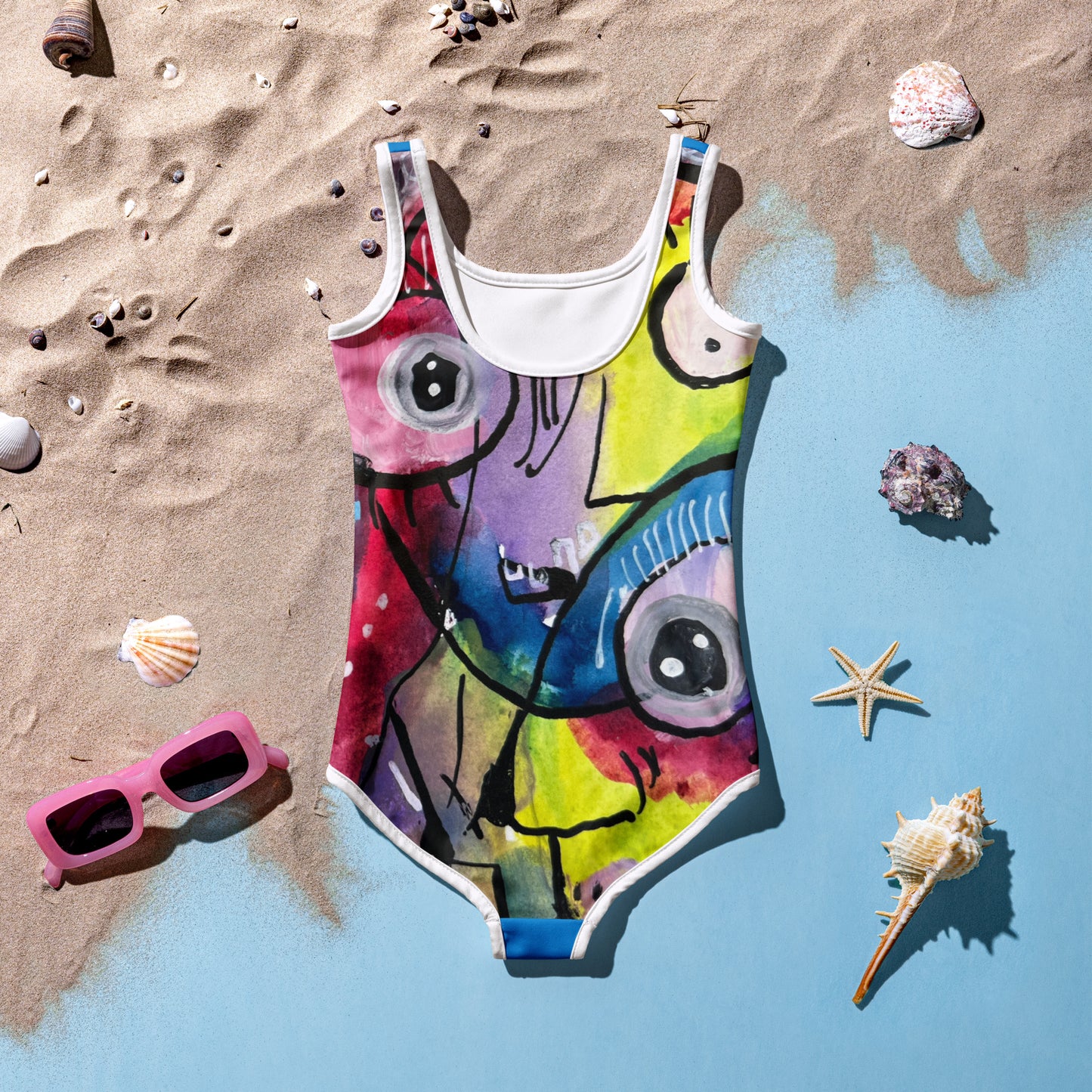 Faces All-Over Print Kids Swimsuit