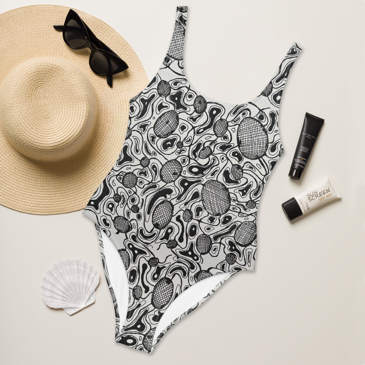 Melted cell One-Piece Swimsuit