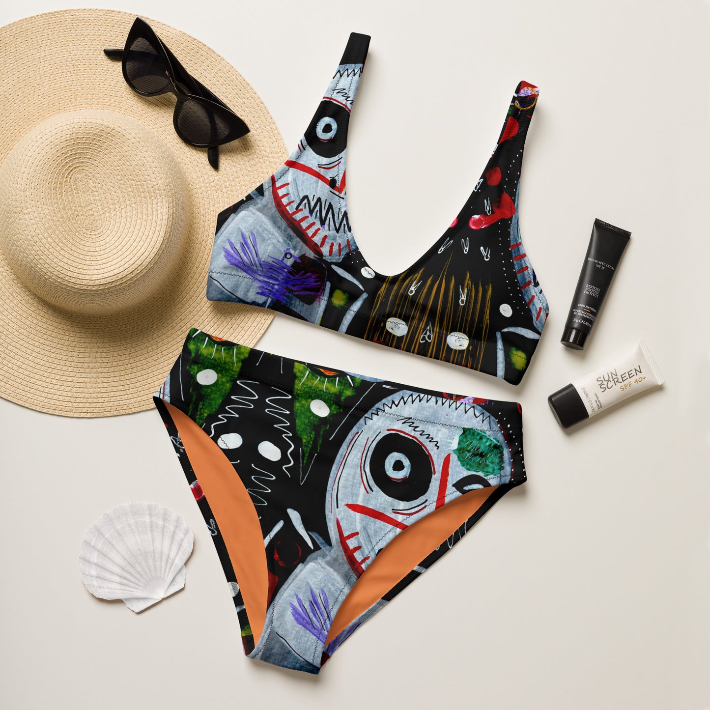 Black John Recycled high-waisted bikini