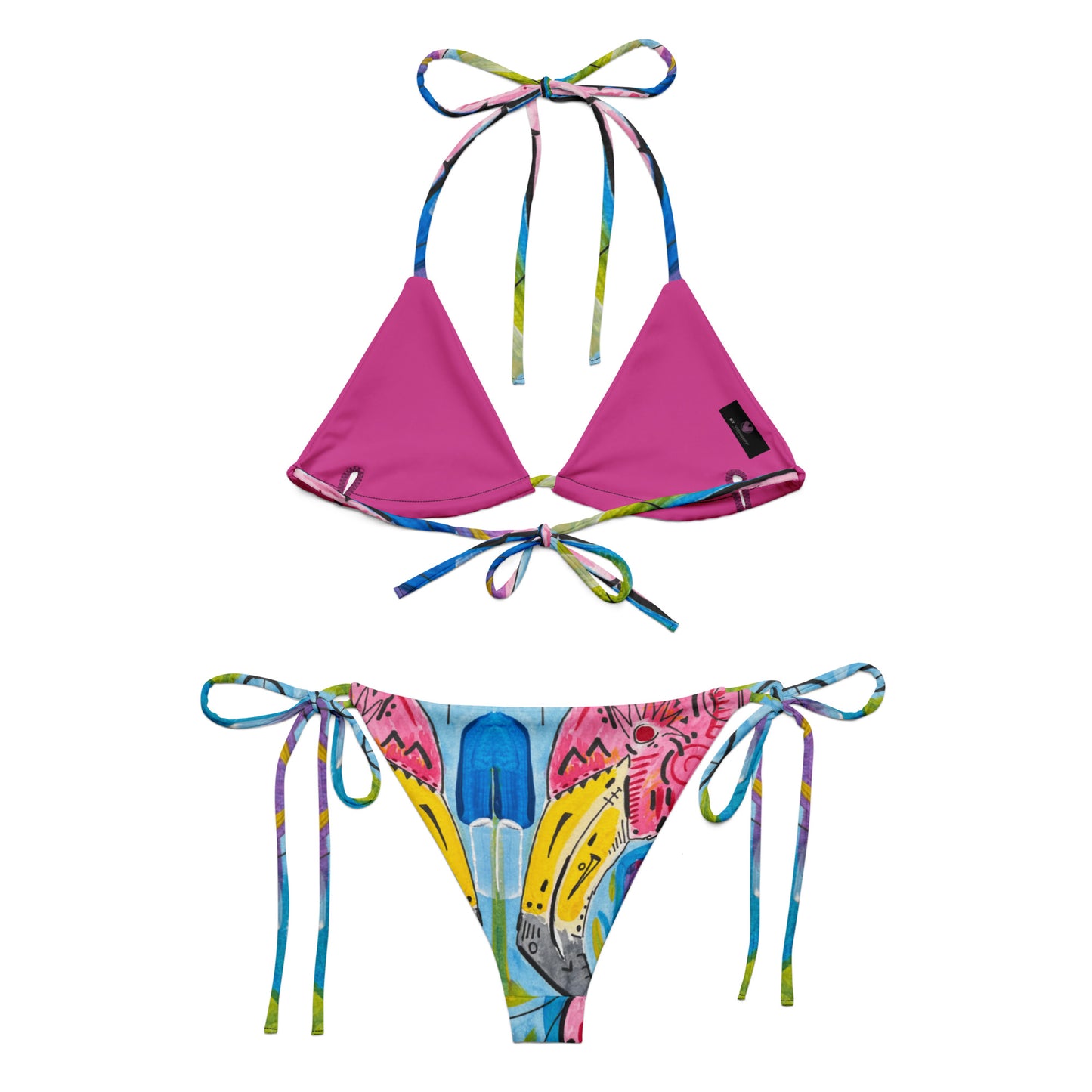 Flamingo All-over print recycled string bikini