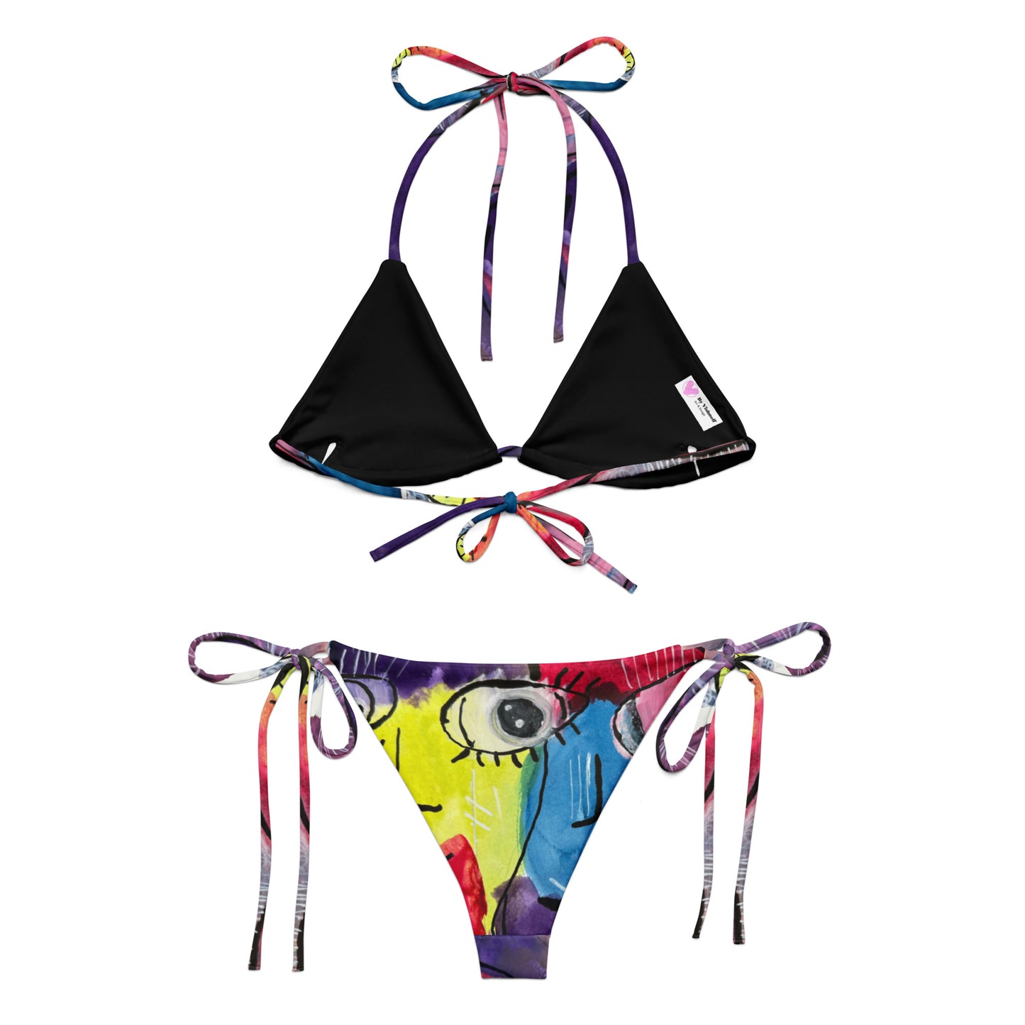 Faces III All-over print recycled string bikini