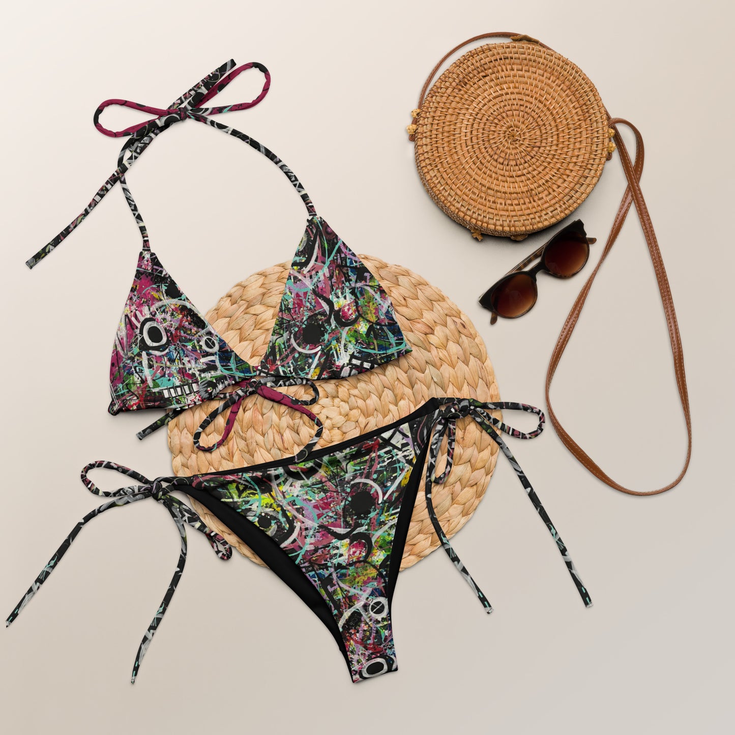 Crazy Paint All-over print recycled string bikini