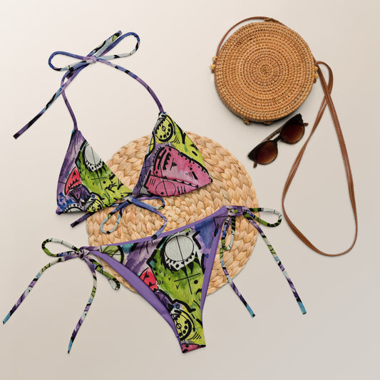 Bird All-over print recycled string bikini