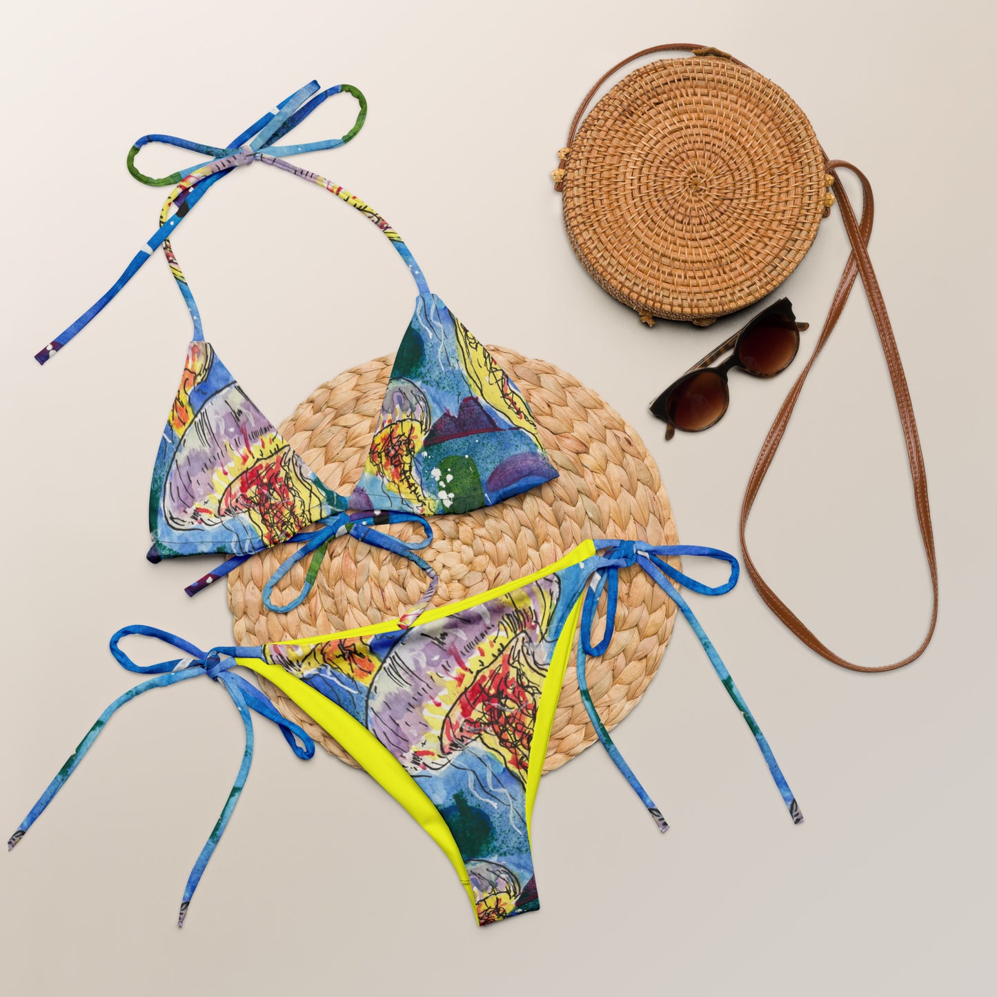jellyfish  All-over print recycled string bikini
