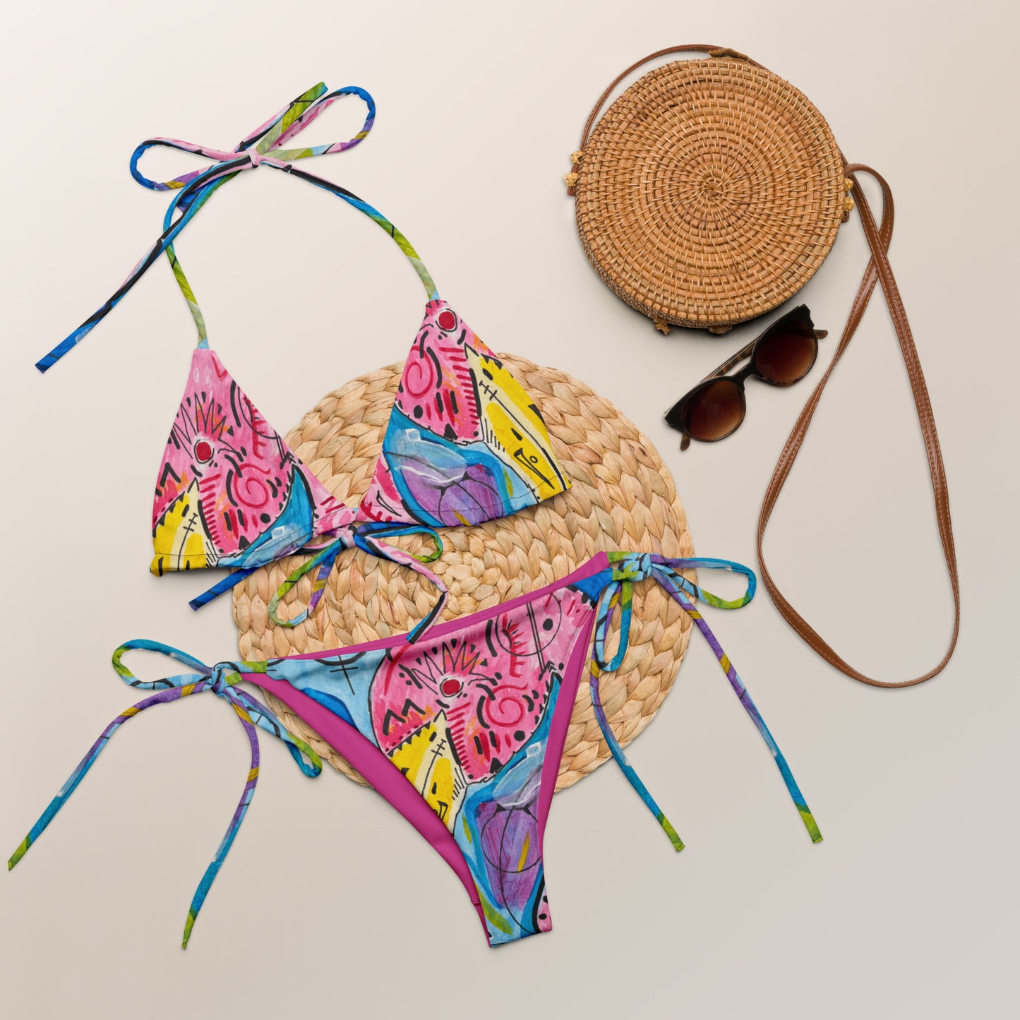 Flamingo All-over print recycled string bikini
