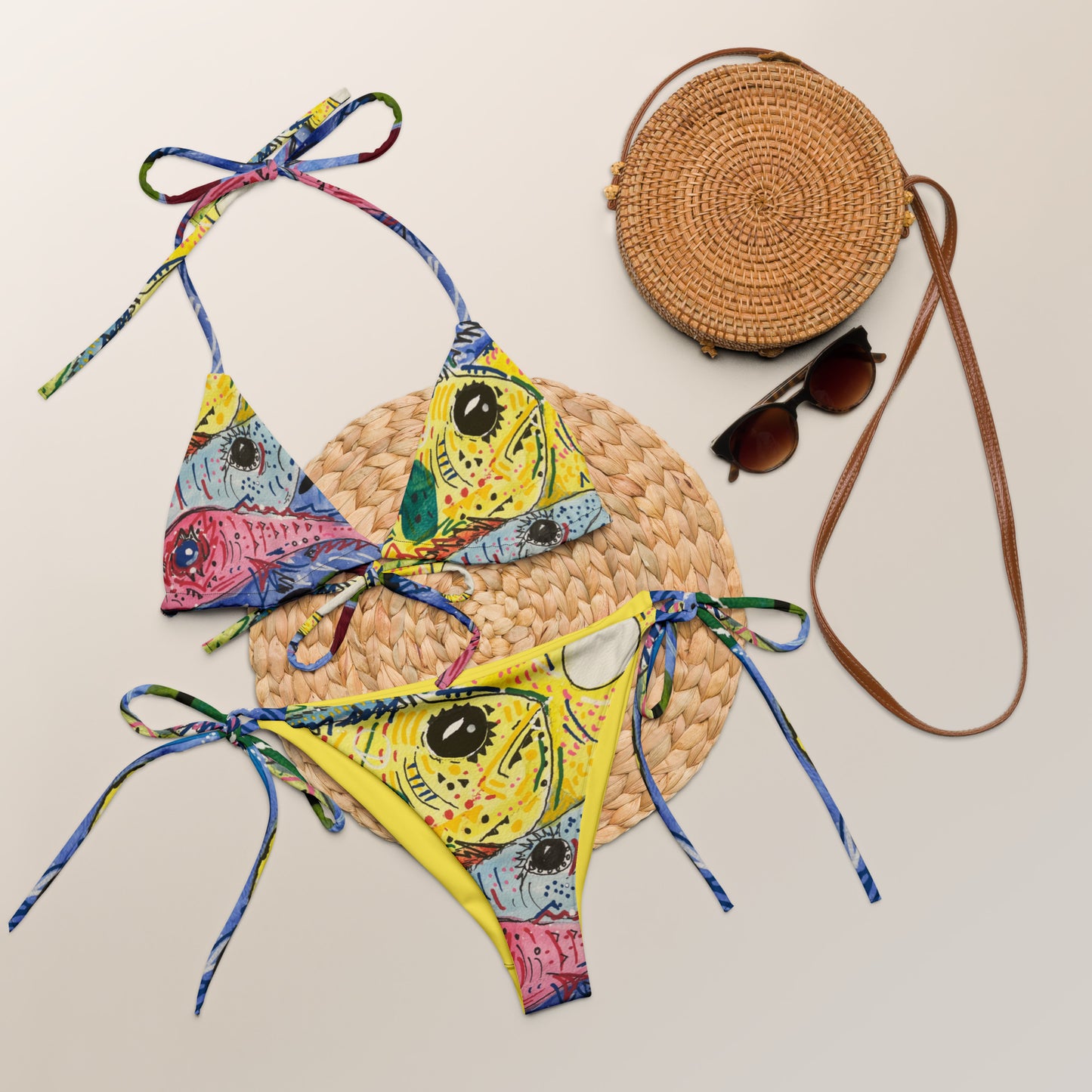 Fish II All-over print recycled string bikini