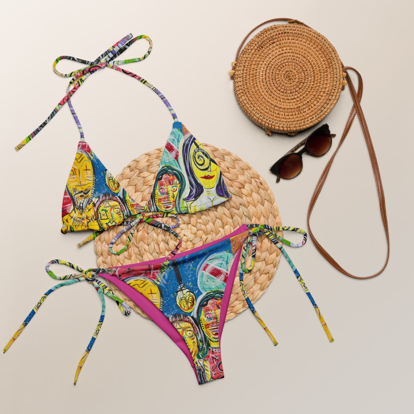 Family V All-over print recycled string bikini