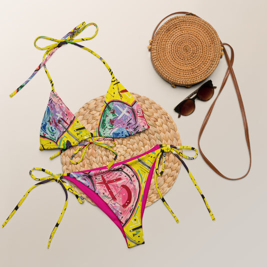 Heart All-over print recycled string bikini