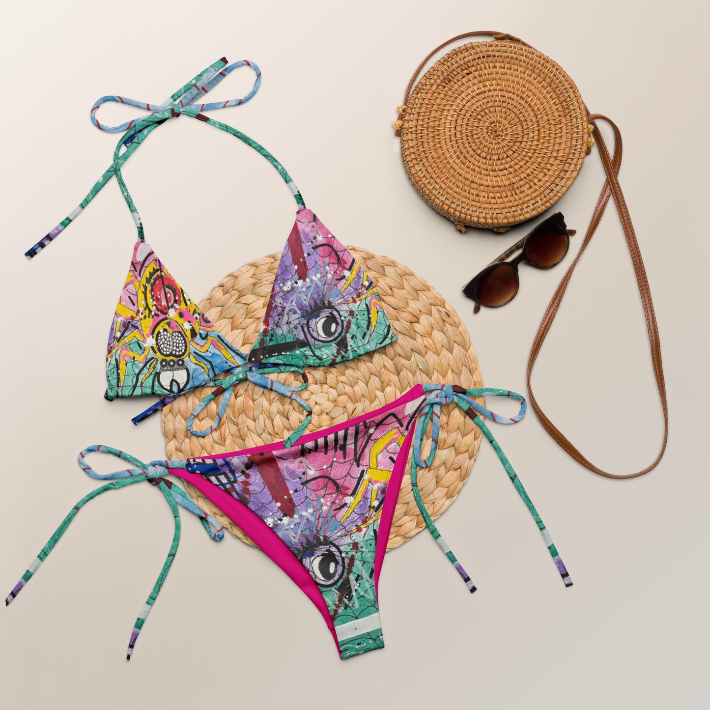 Web All-over print recycled string bikini