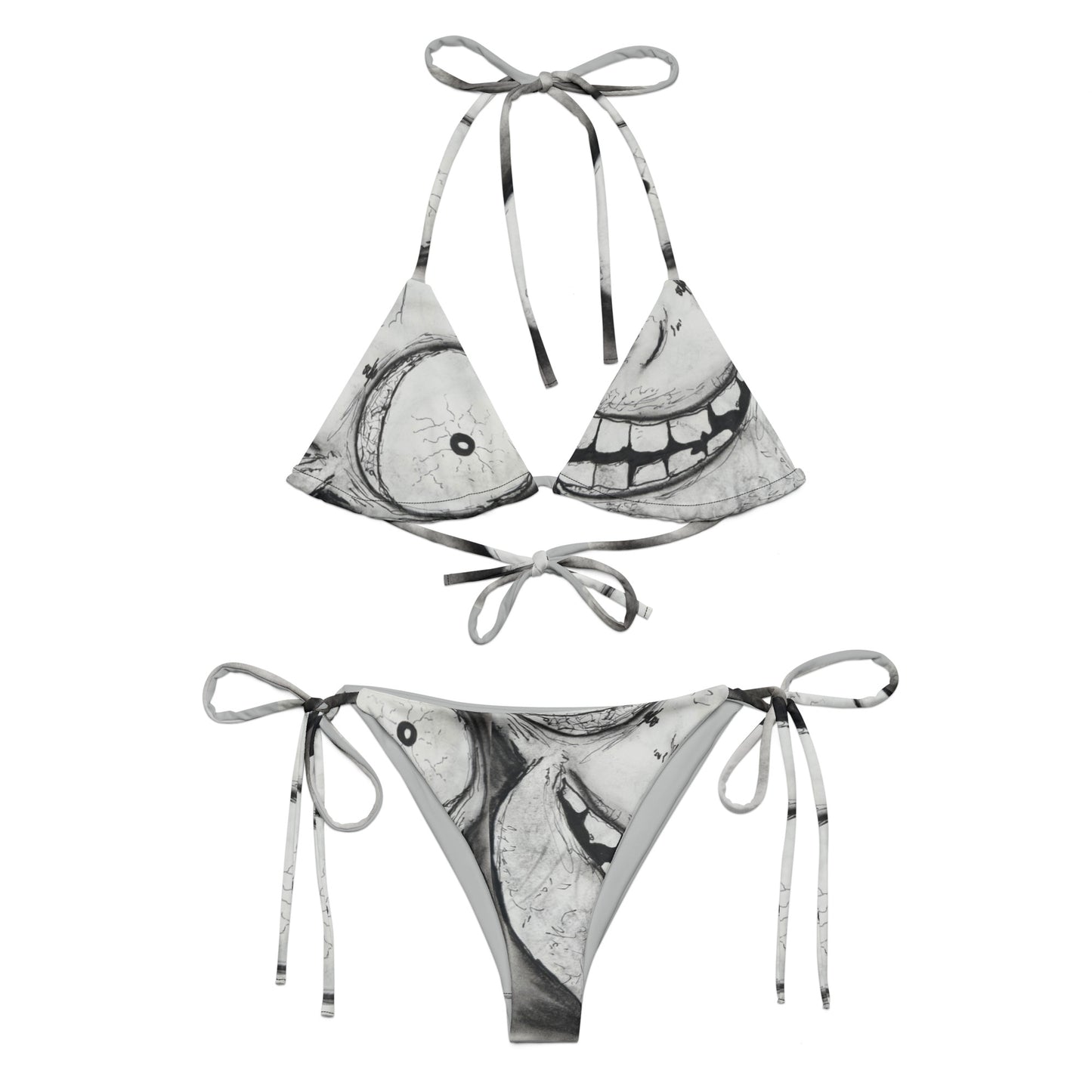 Faces B&W All-over print recycled string bikini