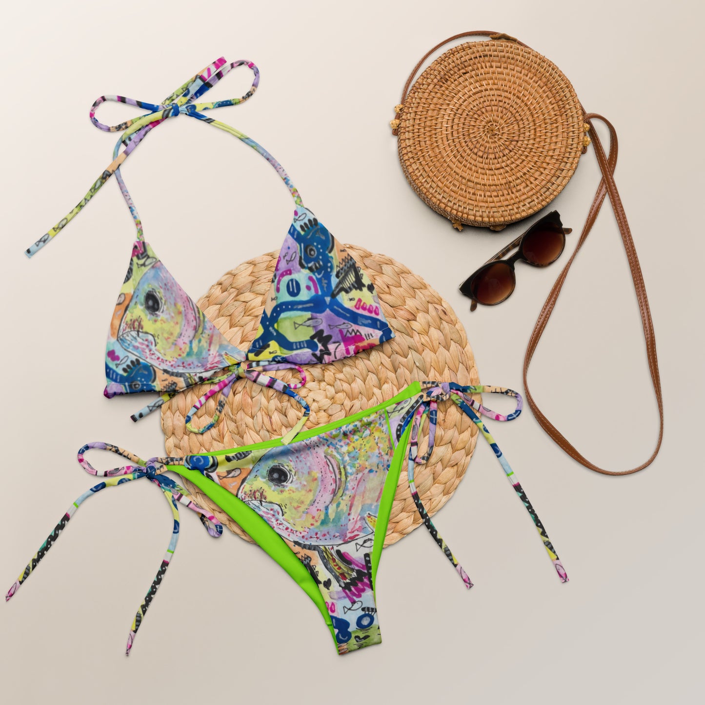 Go Fishing All-over print recycled string bikini