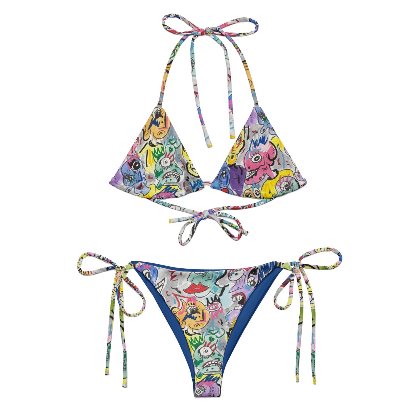 Faces II All-over print recycled string bikini