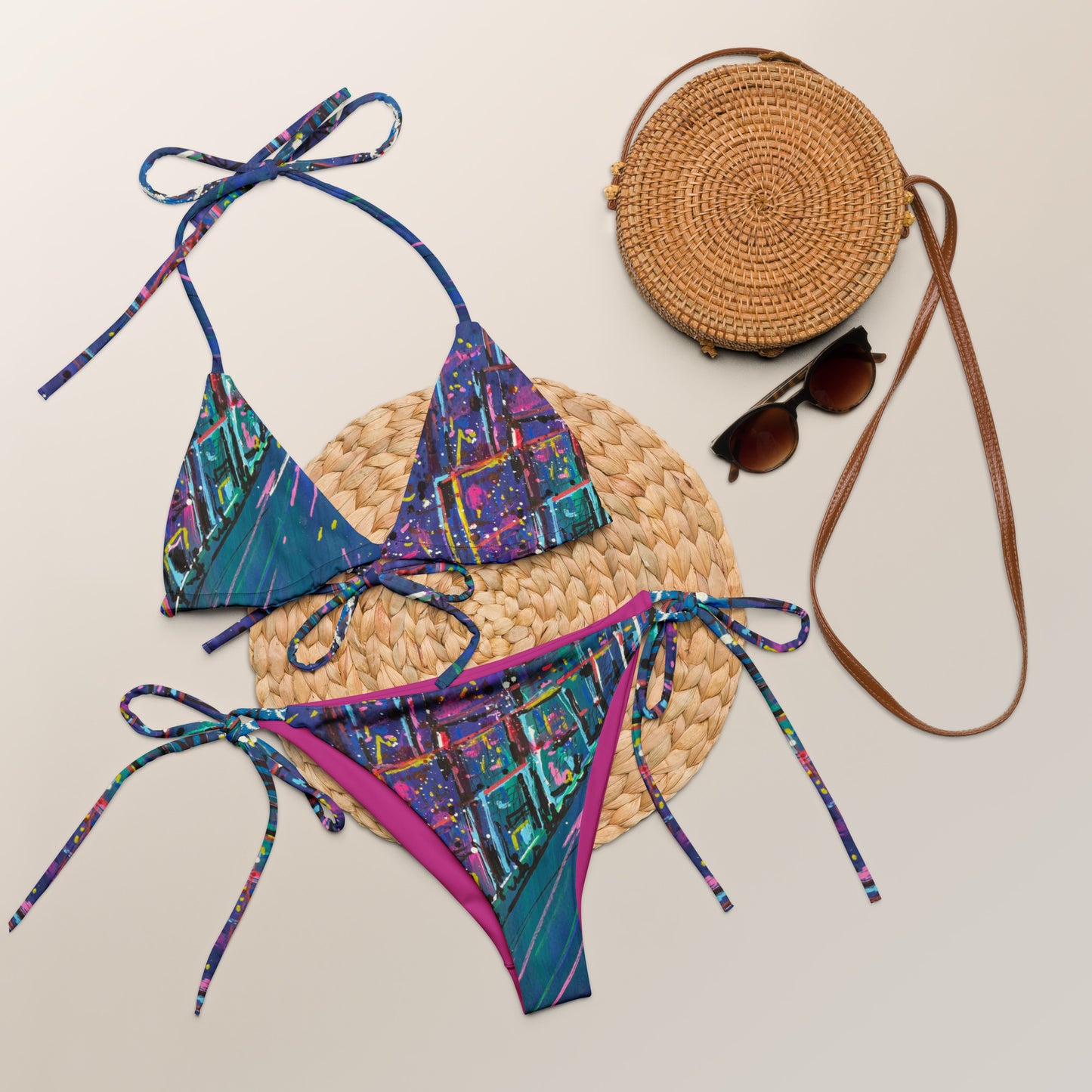 City All-over print recycled string bikini