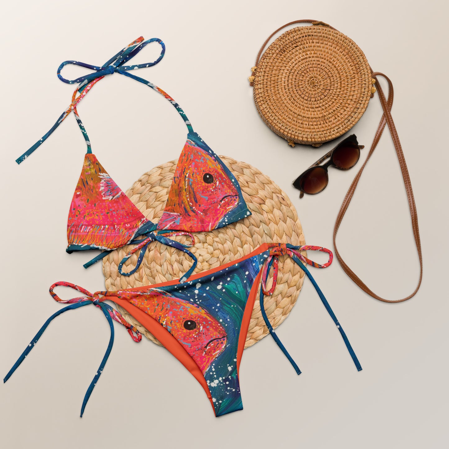 Fish All-over print recycled string bikini