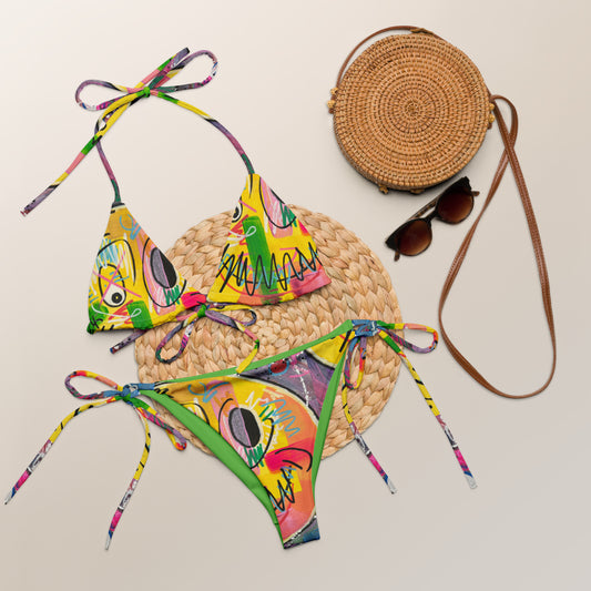 Smile All-over print recycled string bikini