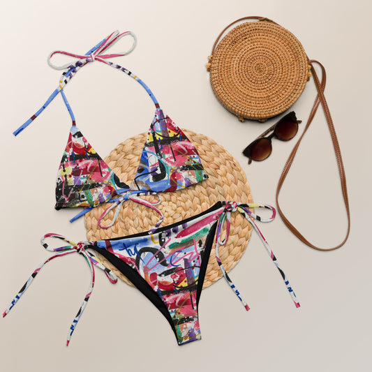 Abstract All-over print recycled string bikini