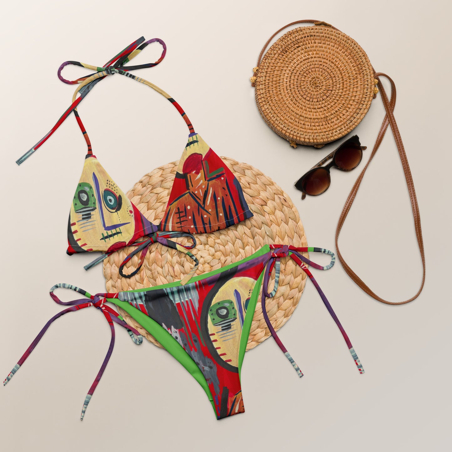 Red Him All-over print recycled string bikini